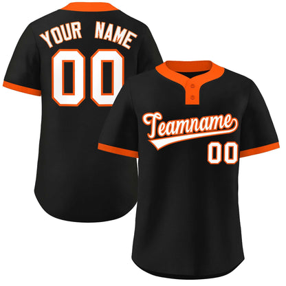 Custom Black White-Orange Classic Style Authentic Two-Button Baseball Jersey