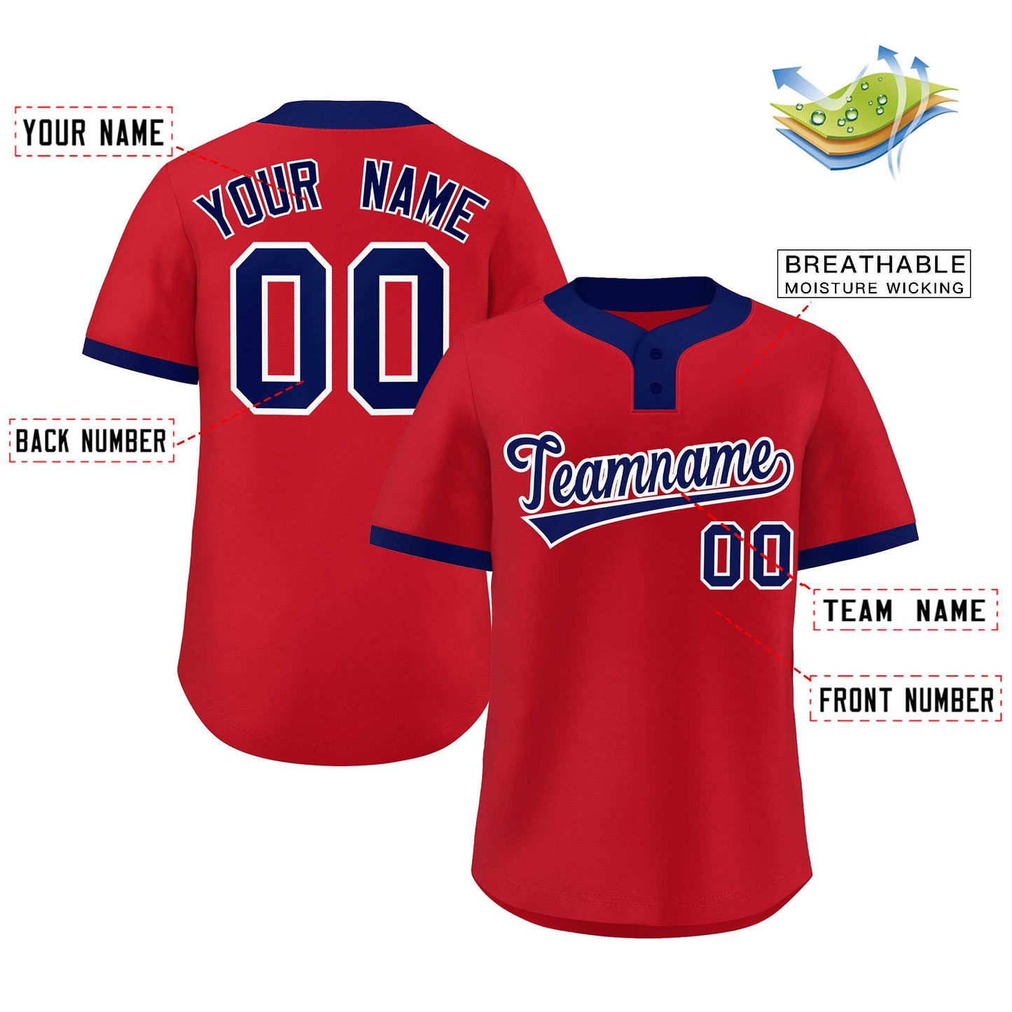 Custom Red Blue-White Classic Style Authentic Two-Button Baseball Jersey