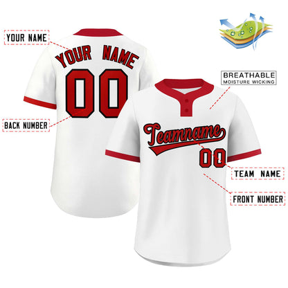 Custom White Red-Black Classic Style Authentic Two-Button Baseball Jersey