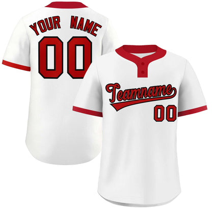 Custom White Red-Black Classic Style Authentic Two-Button Baseball Jersey