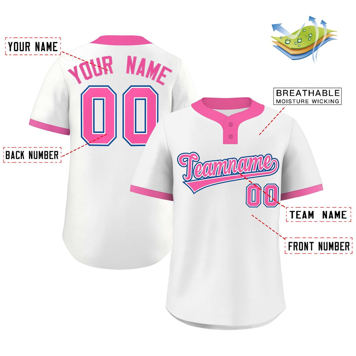 Custom White Pink-Royal Classic Style Authentic Two-Button Baseball Jersey