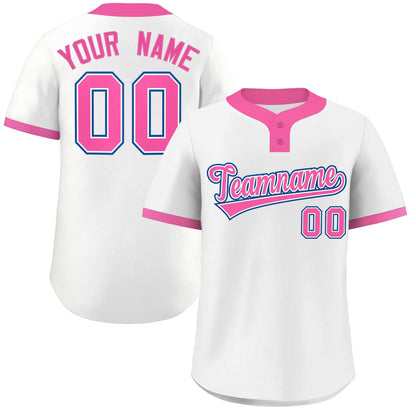 Custom White Pink-Royal Classic Style Authentic Two-Button Baseball Jersey