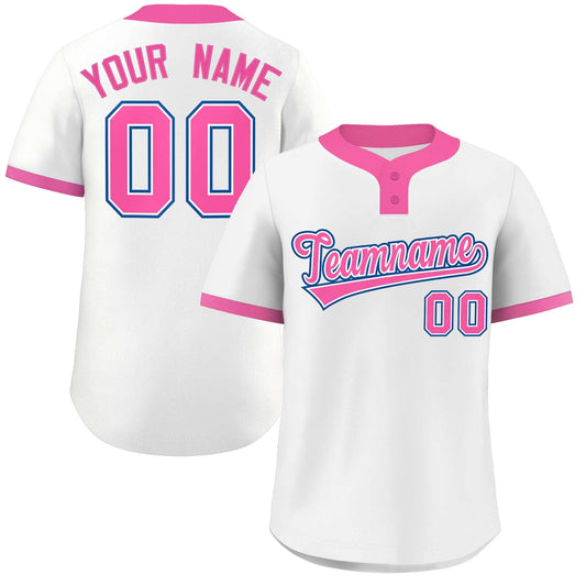 Custom White Pink-Royal Classic Style Authentic Two-Button Baseball Jersey