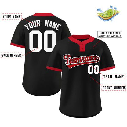 Custom Black Red-White Classic Style Authentic Two-Button Baseball Jersey