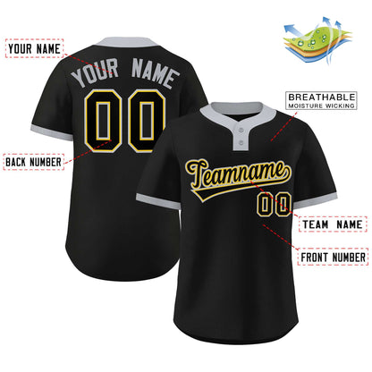 Custom Black Black-Gray Classic Style Authentic Two-Button Baseball Jersey