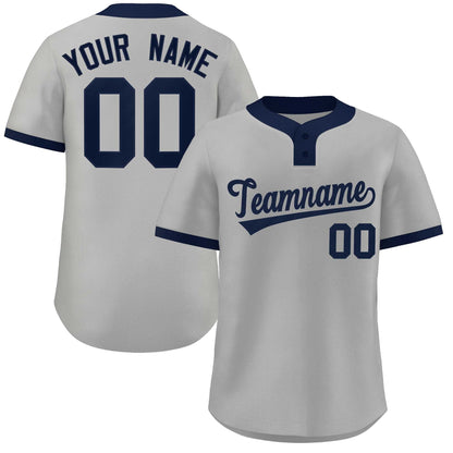 Custom Gray Navy Classic Style Authentic Two-Button Baseball Jersey