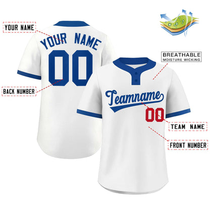 Custom White Royal-Red Classic Style Authentic Two-Button Baseball Jersey