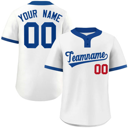 Custom White Royal-Red Classic Style Authentic Two-Button Baseball Jersey