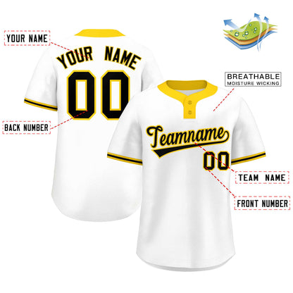 Custom White Black-Gold Classic Style Authentic Two-Button Baseball Jersey