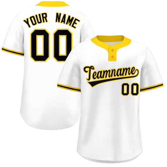 Custom White Black-Gold Classic Style Authentic Two-Button Baseball Jersey