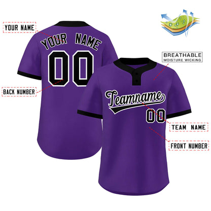 Custom Purple Black-White Classic Style Authentic Two-Button Baseball Jersey