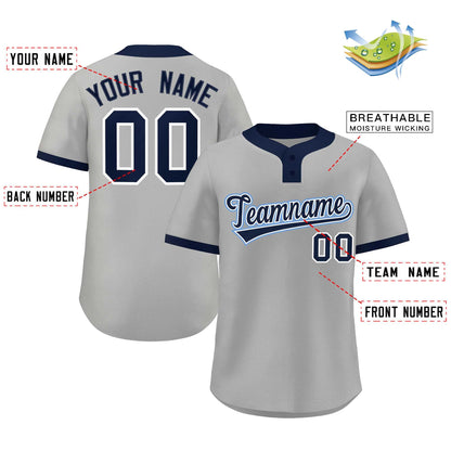 Custom Gray Navy-Light Blue Classic Style Authentic Two-Button Baseball Jersey