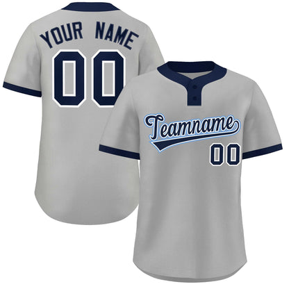 Custom Gray Navy-Light Blue Classic Style Authentic Two-Button Baseball Jersey