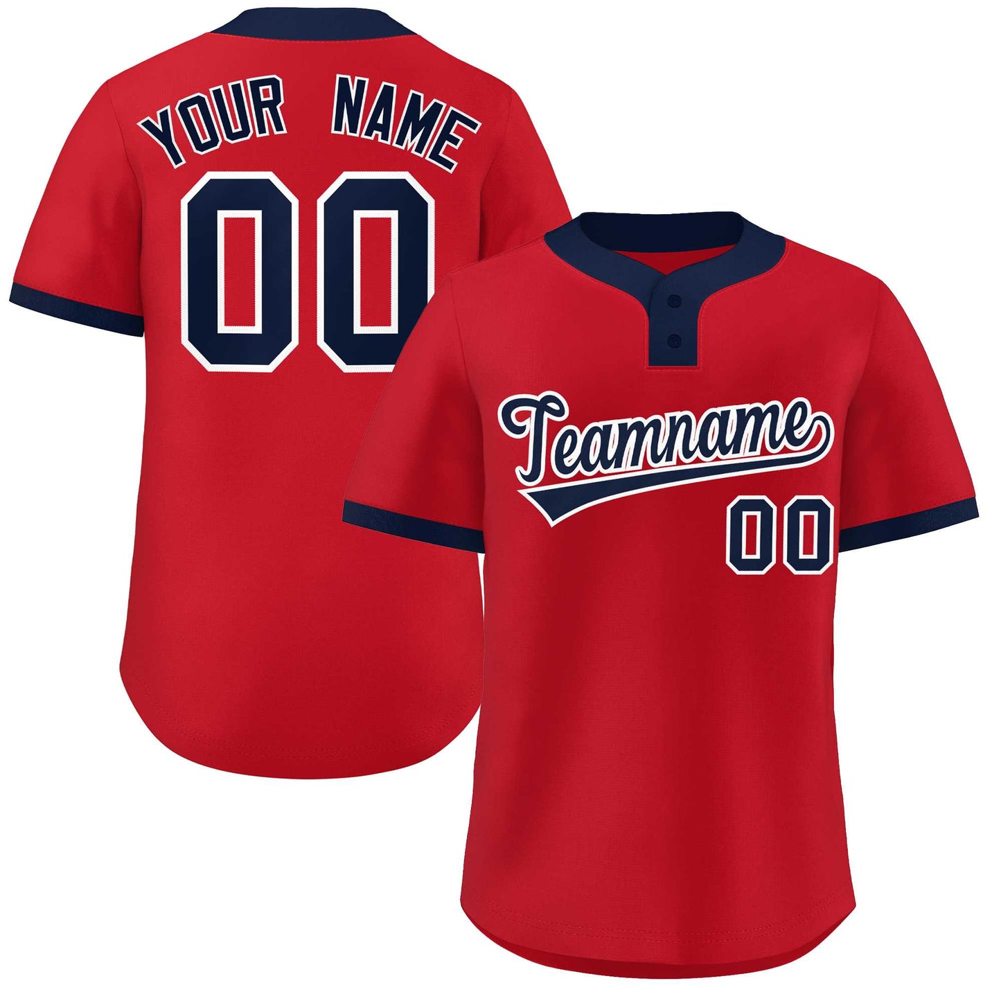 Custom Red Navy-White Classic Style Authentic Two-Button Baseball Jersey