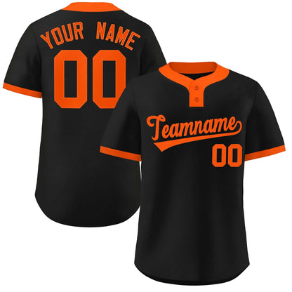 Custom Black Orange Classic Style Authentic Two-Button Baseball Jersey