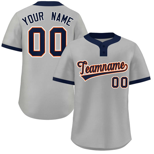 Custom Gray Navy-White Classic Style Authentic Two-Button Baseball Jersey