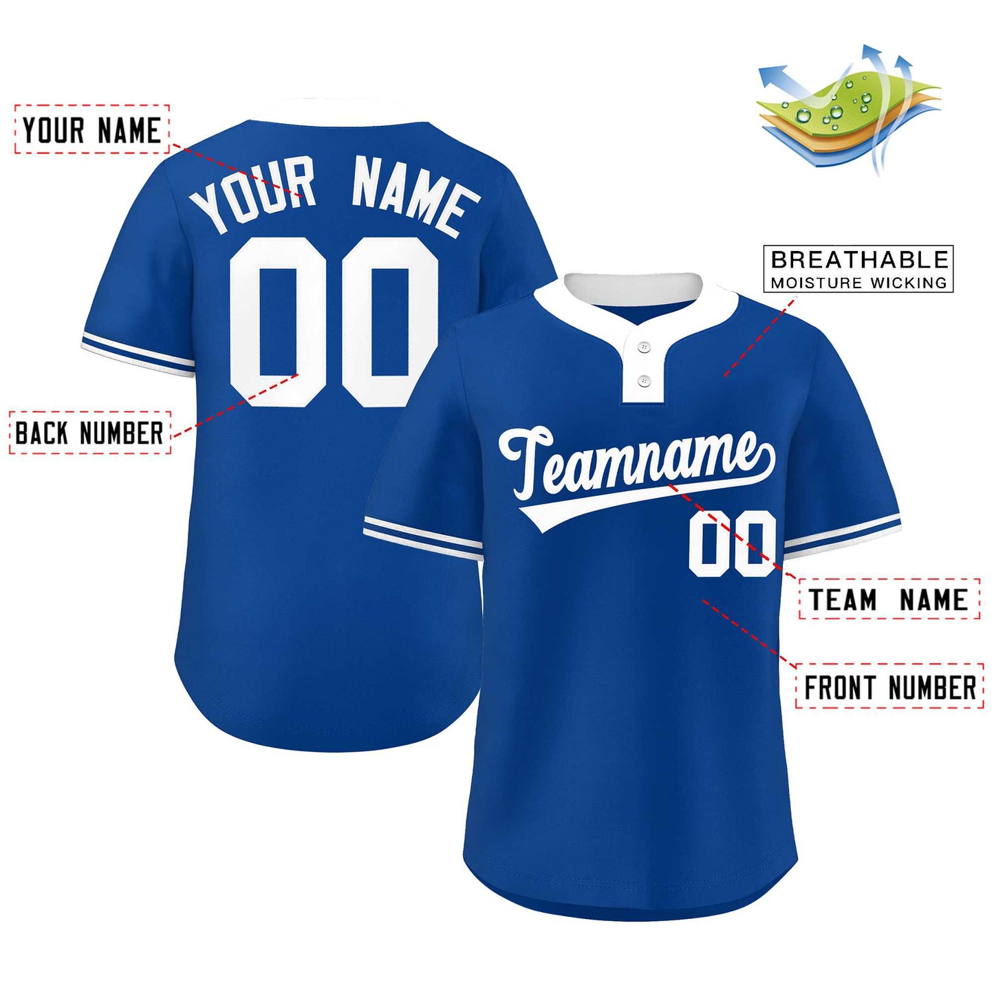 Custom Royal White Classic Style Authentic Two-Button Baseball Jersey