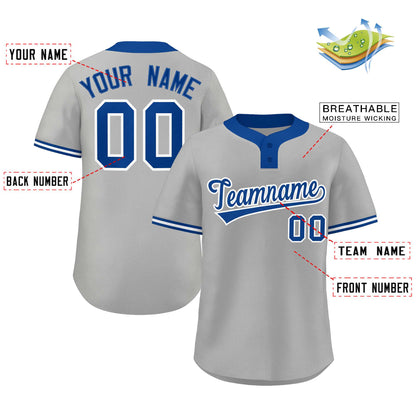 Custom Gray Royal-White Classic Style Authentic Two-Button Baseball Jersey