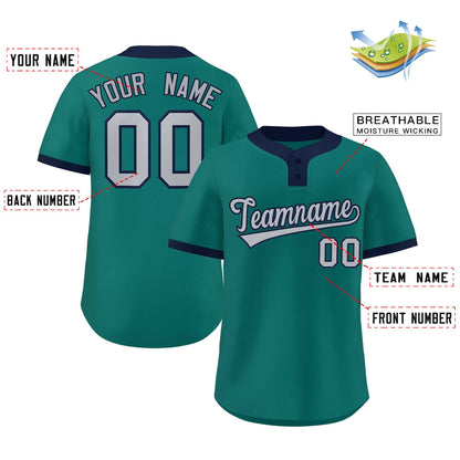 Custom Aqua Gray-Navy Classic Style Authentic Two-Button Baseball Jersey