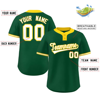 Custom Green White-Gold Classic Style Authentic Two-Button Baseball Jersey