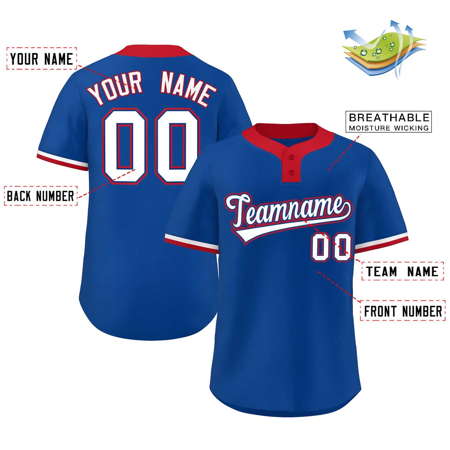 Custom Royal White-Red Classic Style Authentic Two-Button Baseball Jersey