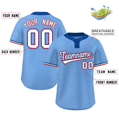 Custom Light Blue White-Red Classic Style Authentic Two-Button Baseball Jersey