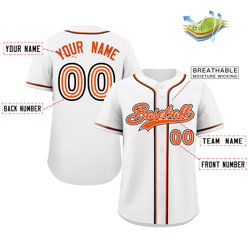 Custom White Orange-Black Classic Style Authentic Baseball Jersey