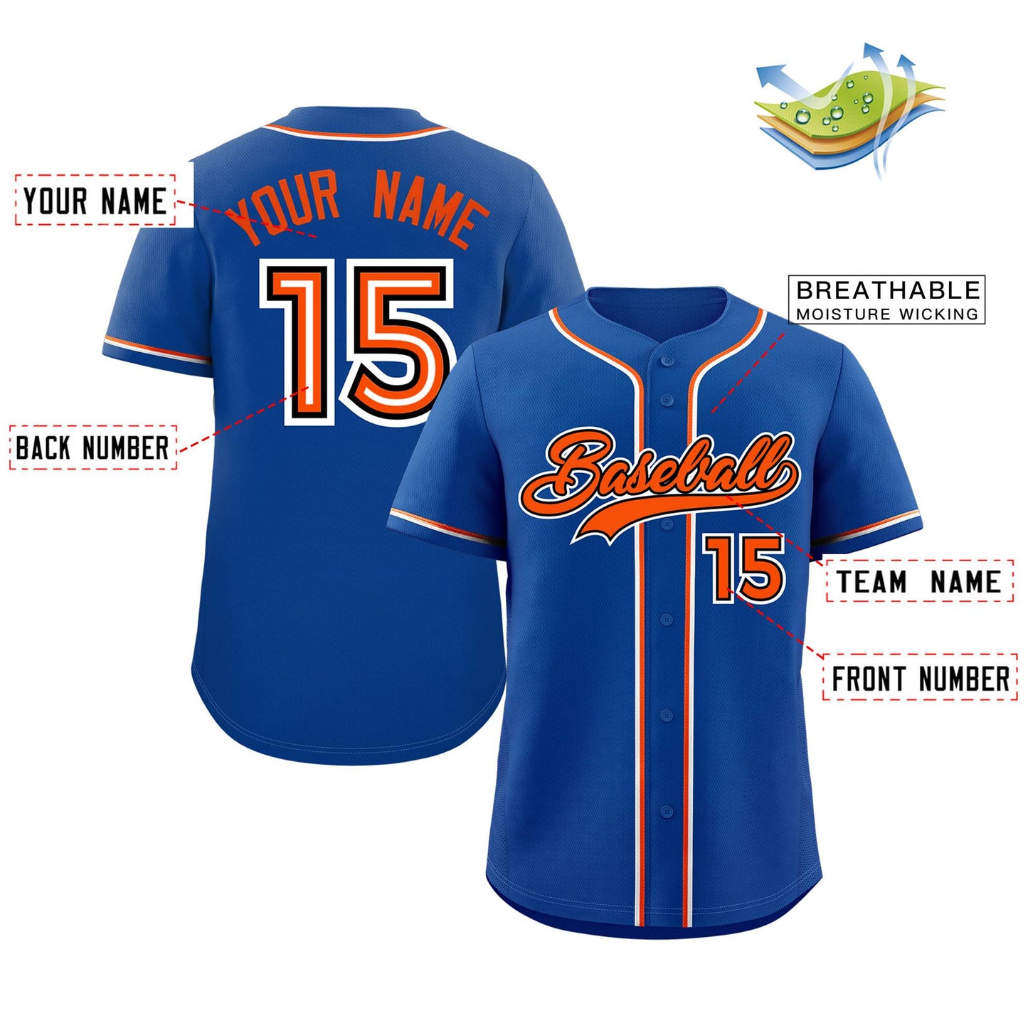 Custom Royal Orange Classic Style Authentic Baseball Jersey