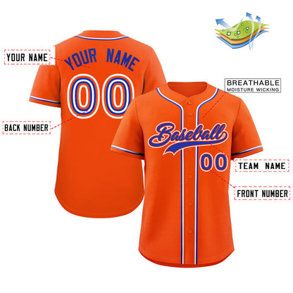 Custom Orange Royal-White Classic Style Authentic Baseball Jersey