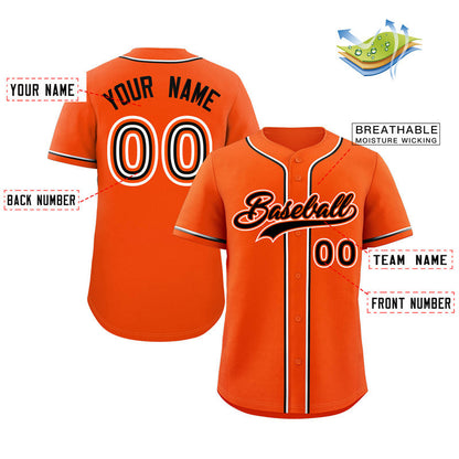 Custom Orange Black-White Classic Style Authentic Baseball Jersey