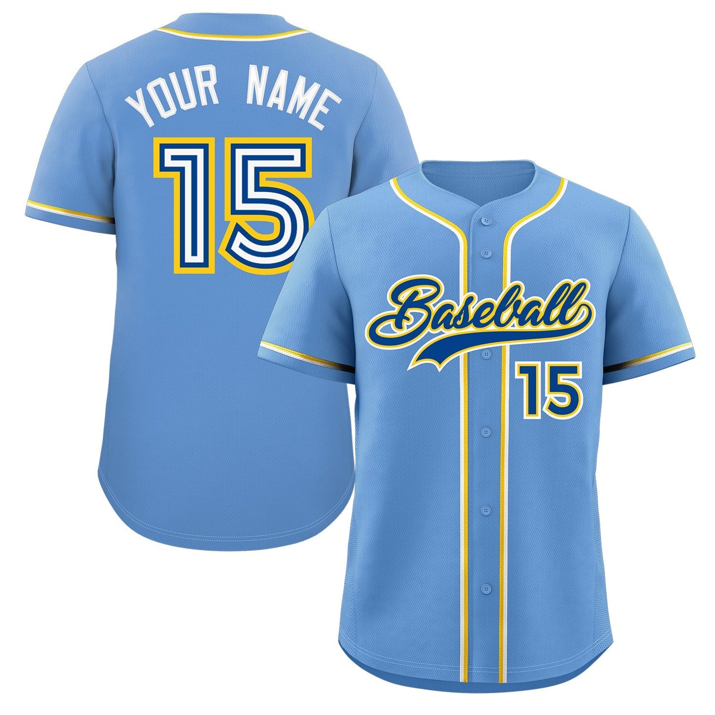 Custom Light Blue Royal-Gold Classic Style Authentic Baseball Jersey