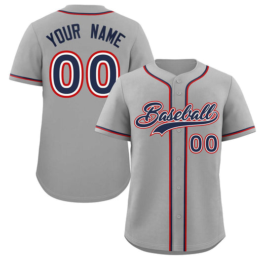 Custom Gray Navy-White Classic Style Authentic Baseball Jersey