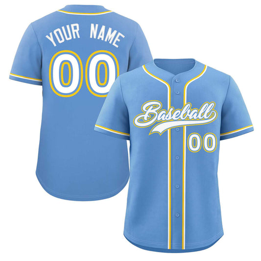 Custom Light Blue White-Yellow Classic Style Authentic Baseball Jersey