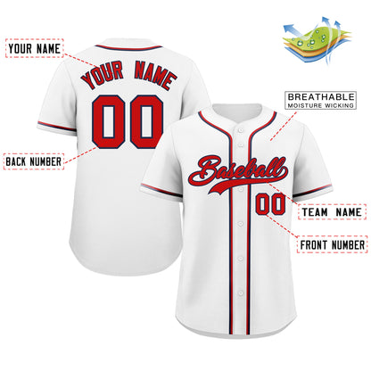 Custom White Red-Navy Classic Style Authentic Baseball Jersey