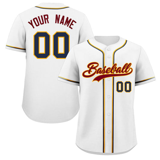 Custom White Crimson-Yellow Classic Style Authentic Baseball Jersey