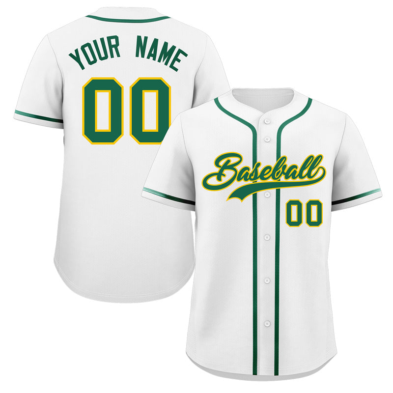 Custom White Green-Yellow Classic Style Authentic Baseball Jersey