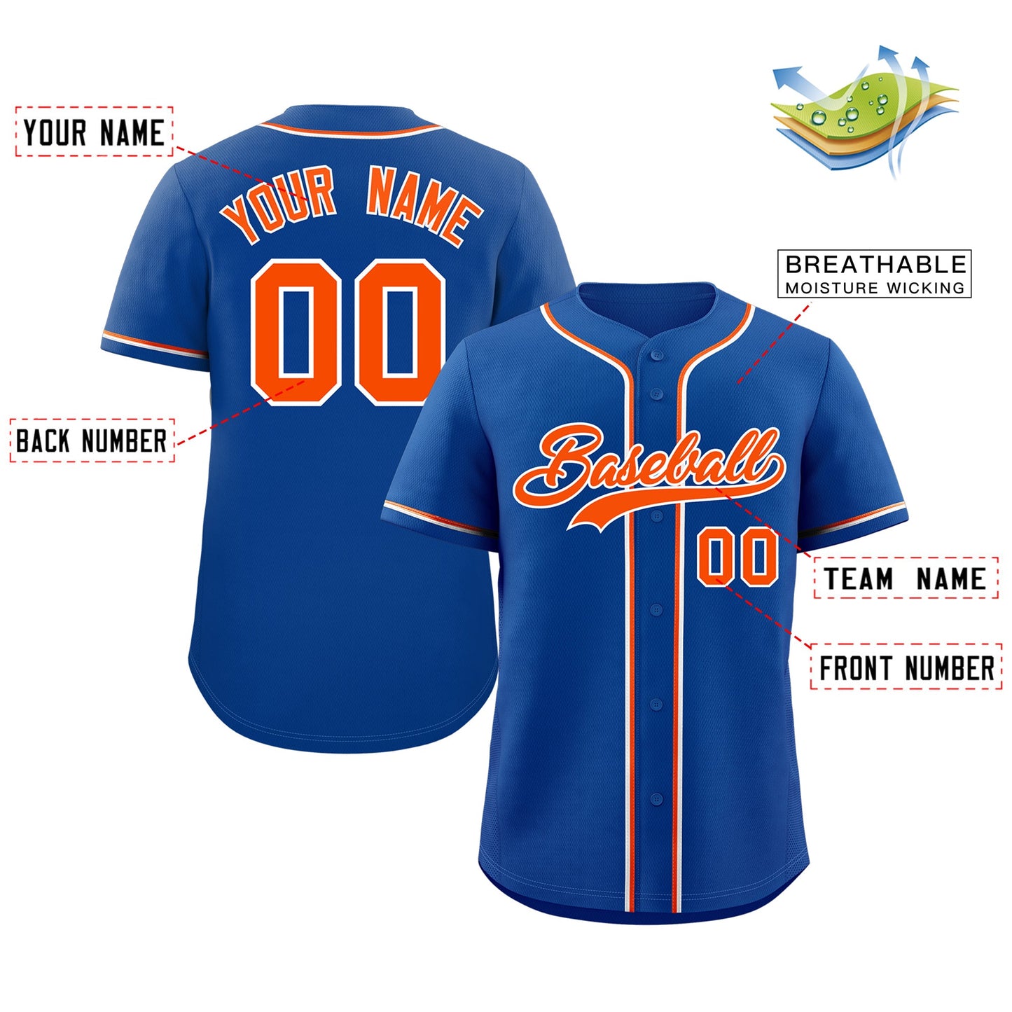 Custom Royal Orange-White Classic Style Authentic Baseball Jersey