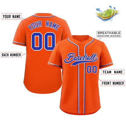 Custom Orange Royal-White Classic Style Authentic Baseball Jersey