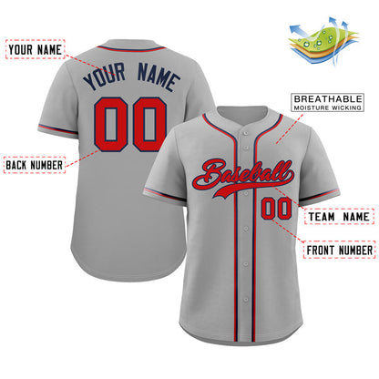 Custom Gray Red-Navy Classic Style Authentic Baseball Jersey