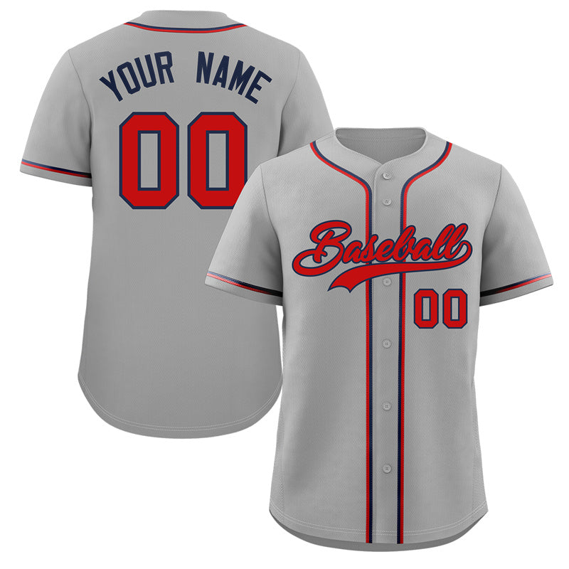 Custom Gray Red-Navy Classic Style Authentic Baseball Jersey