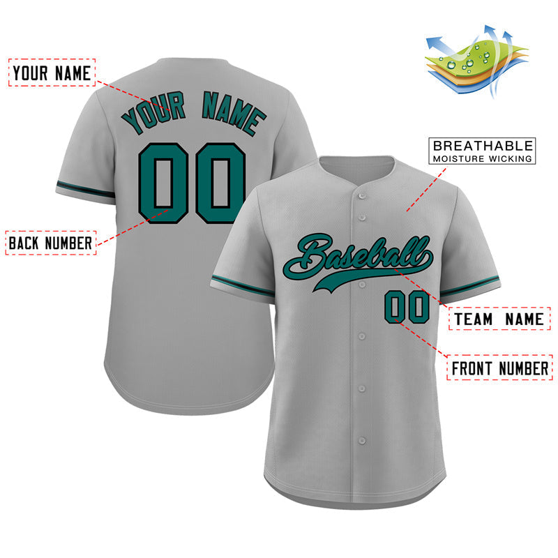 Custom Gray Aqua-Black Classic Style Authentic Baseball Jersey