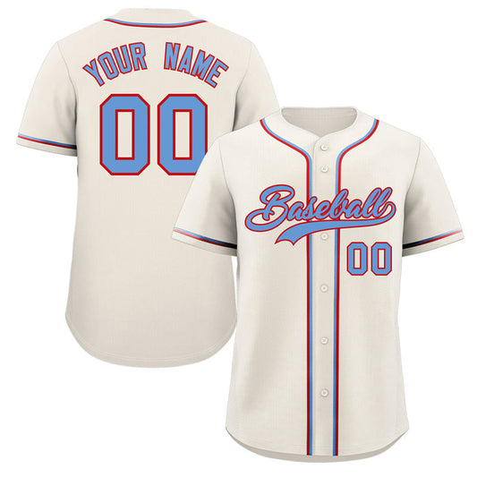 Custom Cream Light Blue-Red Classic Style Authentic Baseball Jersey