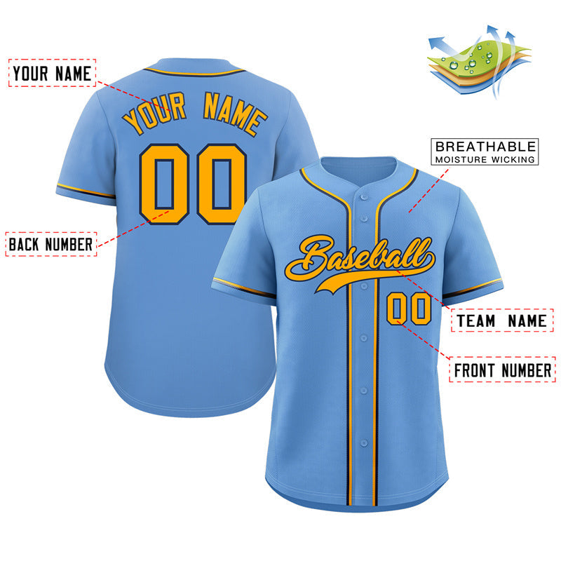 Custom Powder Blue Yellow-Navy Classic Style Authentic Baseball Jersey