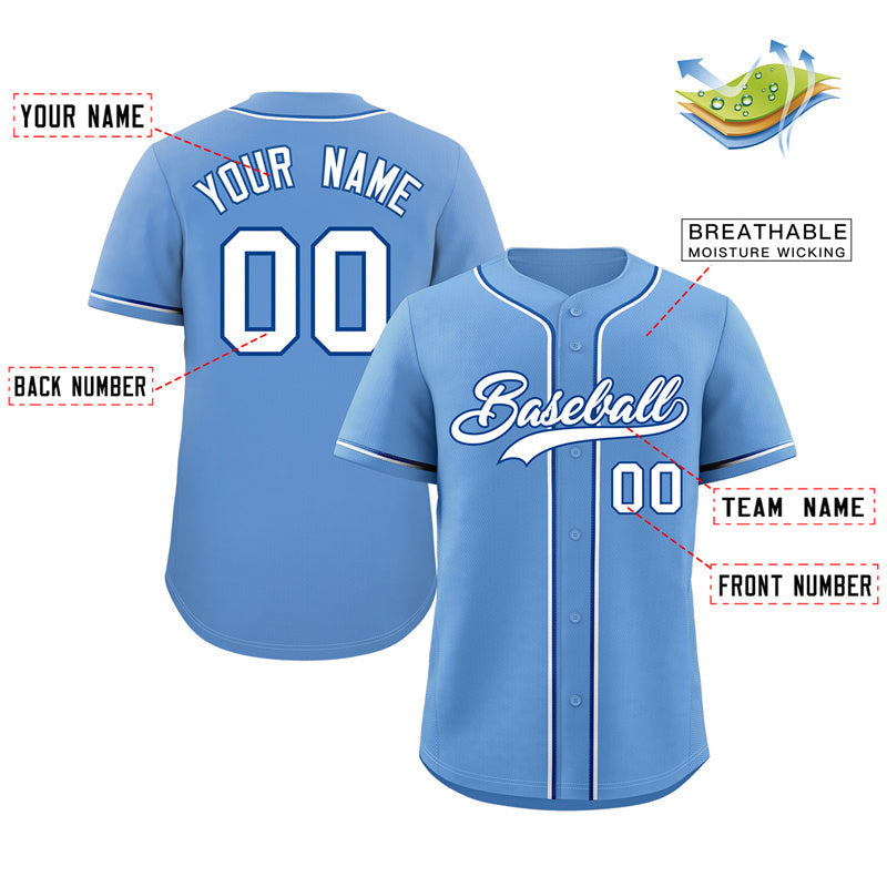 Custom Powder Blue White-Royal Classic Style Authentic Baseball Jersey