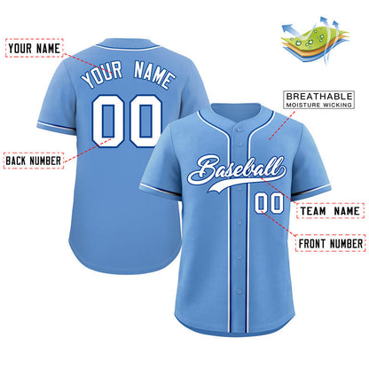 Custom Powder Blue White-Royal Classic Style Authentic Baseball Jersey