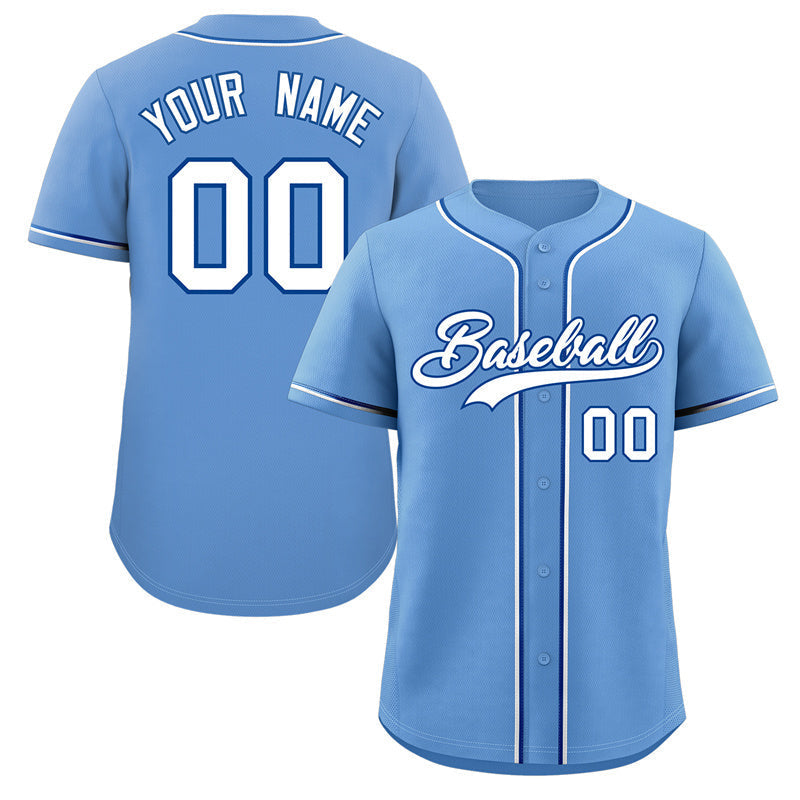 Custom Powder Blue White-Royal Classic Style Authentic Baseball Jersey