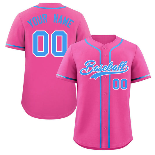 Custom Pink Powder Blue-White Classic Style Authentic Baseball Jersey