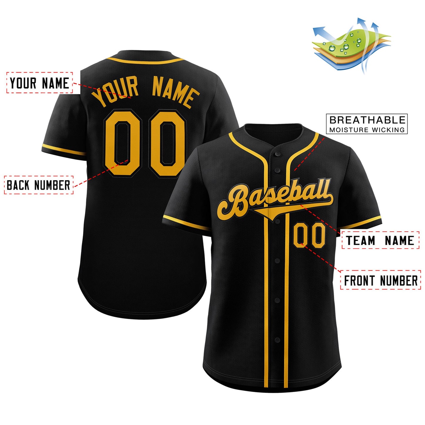 Custom Black Yellow Classic Style Authentic Baseball Jersey