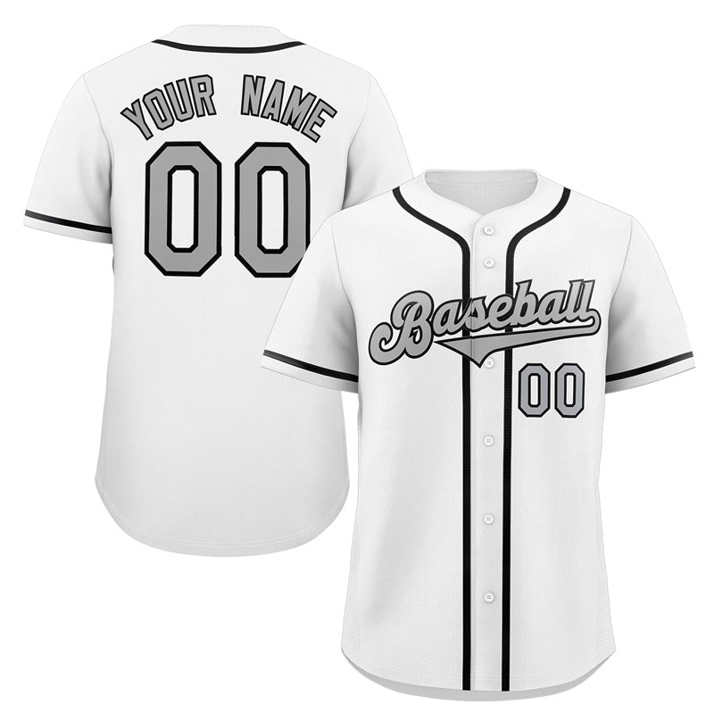 Custom White Gray-Black Classic Style Authentic Baseball Jersey