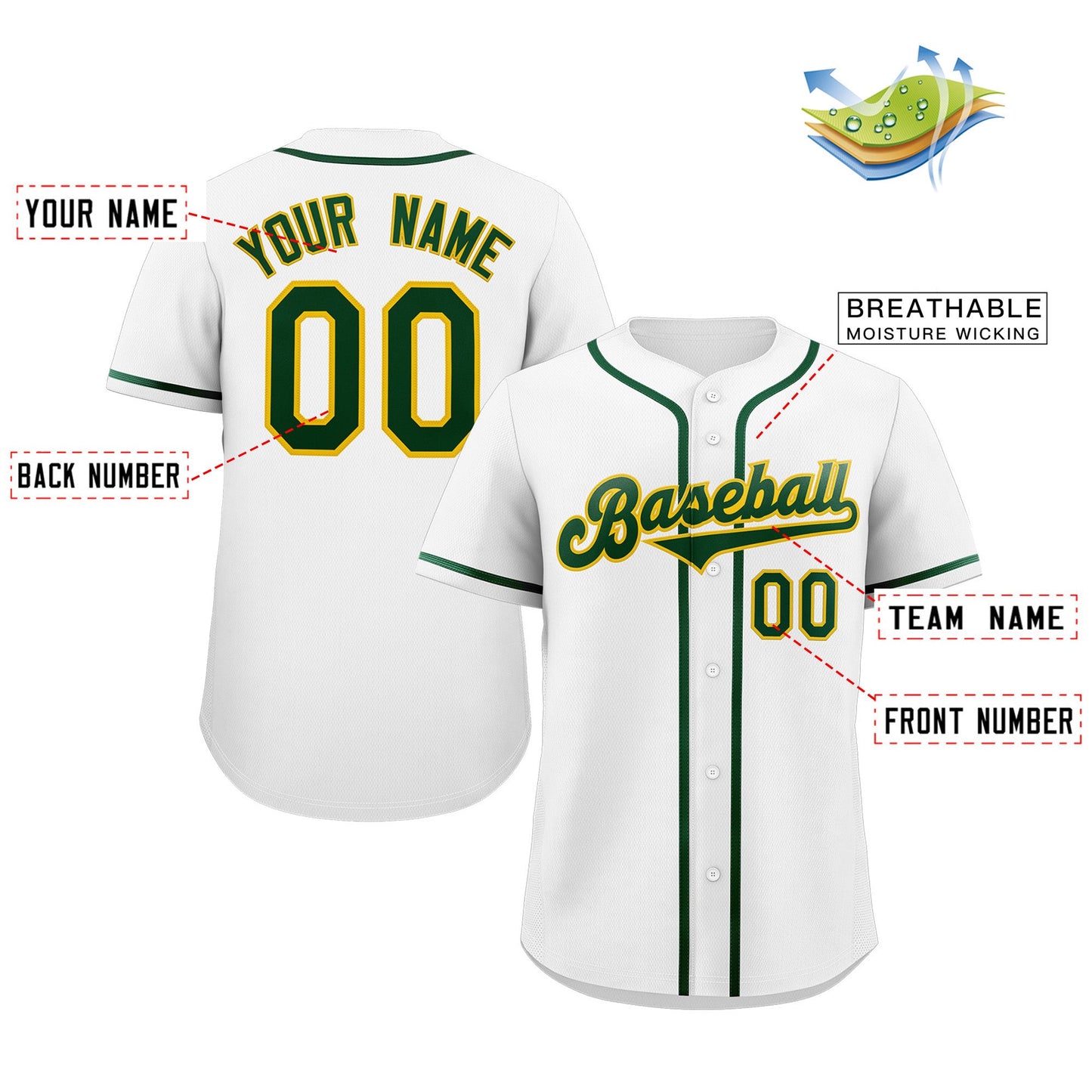 Custom White Green-Yellow Classic Style Authentic Baseball Jersey